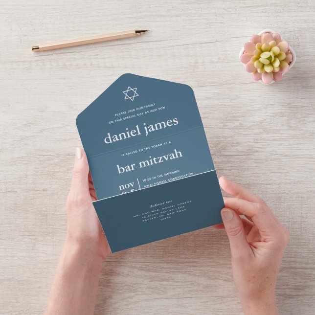 Modern Mitzvah Dusty Blue ALL IN ONE INVITATION (Video)