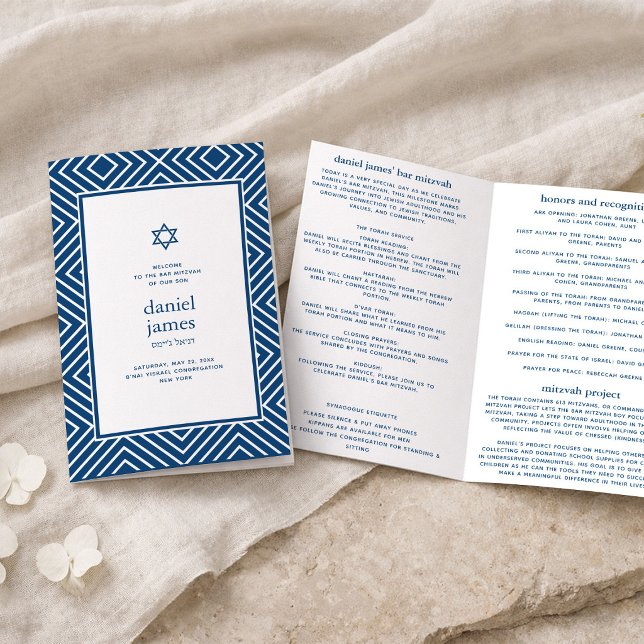 Modern Mitzvah Folded Paper Program, Navy Blue (Creator Uploaded)
