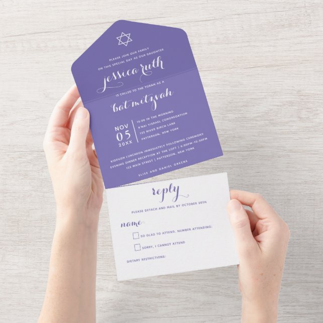 Modern Mitzvah Light Purple ALL IN ONE INVITATION (Tearaway)