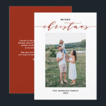 Modern Mix Typography Red Merry Christmas Photo Holiday Card<br><div class="desc">Merry Christmas! Send Christmas wishes to family and friends with this customisable modern Christmas card. It features mix typography with elegant script and simple typography. Personalise by adding names and a photo. This photo Christmas card is available on other cardstock.</div>