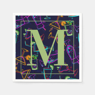 Modern Mixed Alcohol Cocktails Happy Hour Monogram Napkin