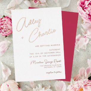 Modern Mixed Font Magenta Rose Gold Wedding