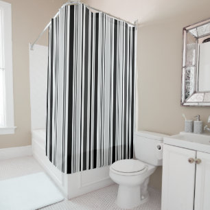 Modern Mixed Grey, Black, White Stripes Shower Curtain