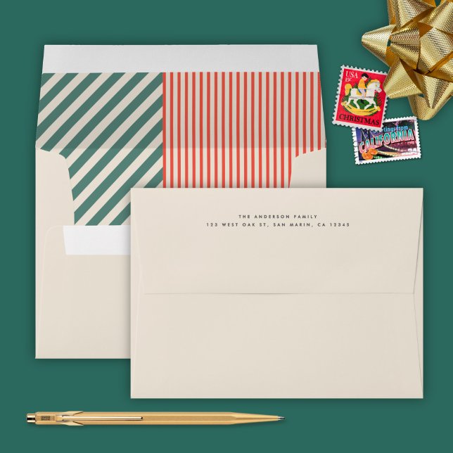 Modern Mixed Stripes Christmas Holiday Envelope (Creator Uploaded)