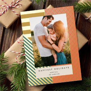 Modern Mixed Stripes One Photo Christmas  Foil Holiday Card