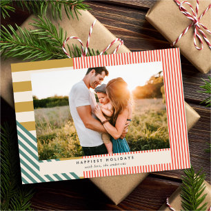Modern Mixed Stripes One Photo Christmas  Holiday Card