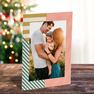 Modern Mixed Stripes One Photo Christmas  Holiday Card
