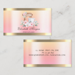 Modern Mixer Floral Gold Stripe Ombre Bakery   Business Card