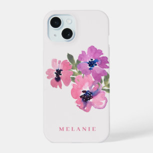 Modern Mnimalist Pink Watercolor Floral iPhone 15 Case