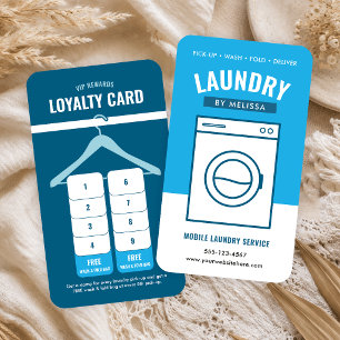 Modern Mobile Laundry Service Washer Blue & White Loyalty Card