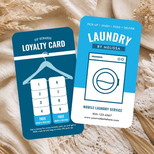 Modern Mobile Laundry Service Washer Blue & White Loyalty Card (Creator Uploaded)