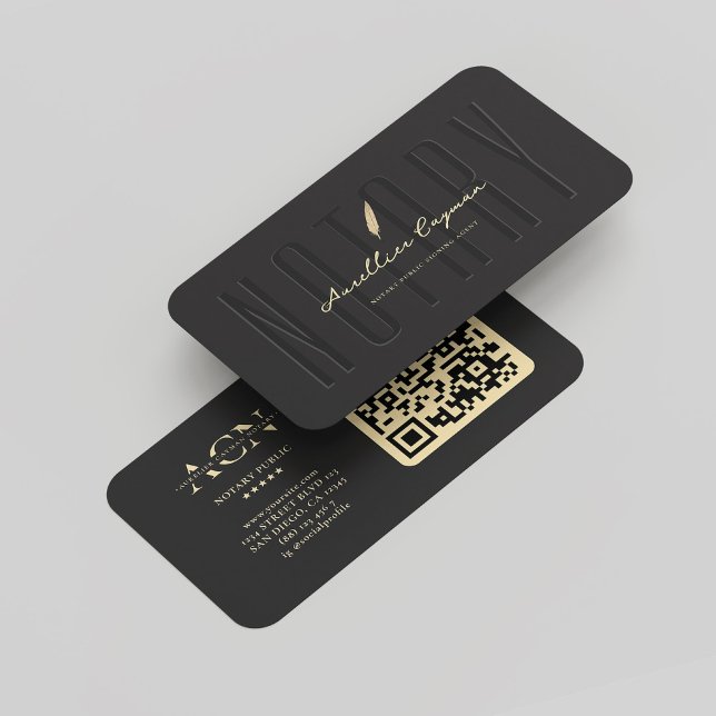 Modern Mobile Notary Black Gold Quill Monogram Business Card (Modern Mobile Notary Black Gold Quill Monogram Business Card
)