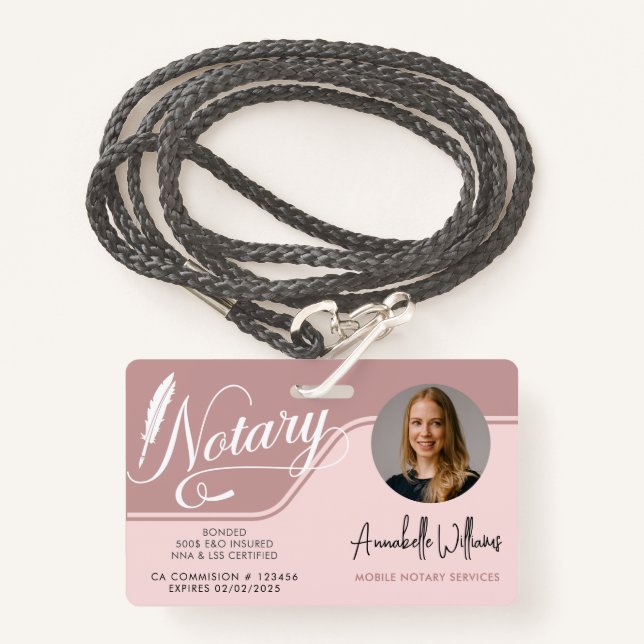 Modern Mobile Notary Photo  ID Badge (Front with Lanyard)