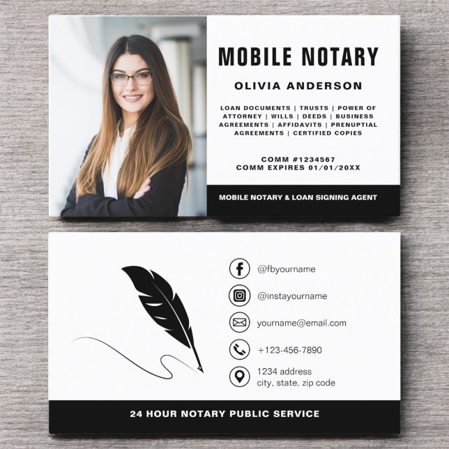 Modern Mobile Notary Signing Agent Photo Business Card (Creator Uploaded)