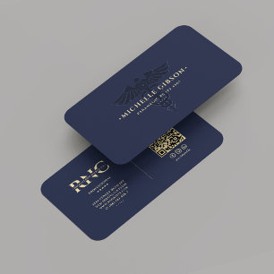 Modern Mobile Nurse Monogram Caduceus Blue Business Card