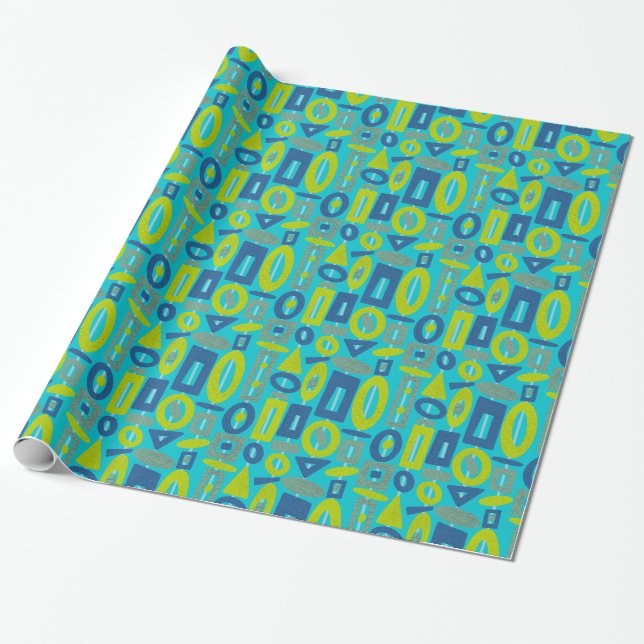 Modern Mobiles Blues & Bright Wrapping Paper (Unrolled)