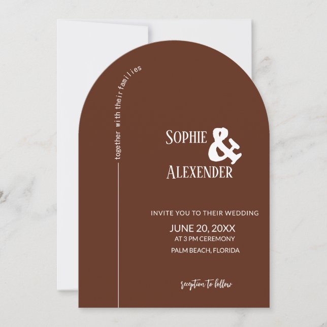 Modern Mocha Brown Arch Wedding Invitation  (Front)