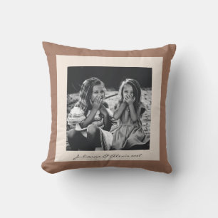 Modern Mocha Brown Beige Family Custom Photo Cushion