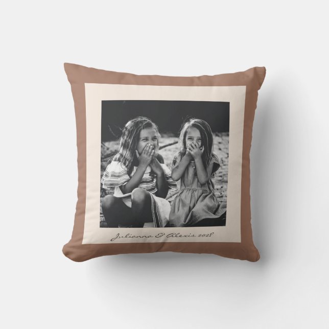Modern Mocha Brown Beige Family Custom Photo Cushion (Front)