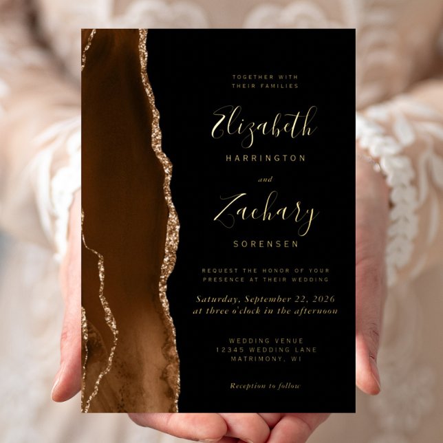 Modern Mocha Brown Gold Agate Black Wedding (Creator Uploaded)