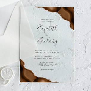 Modern Mocha Brown Gold Agate Corners Wedding Acrylic Invitations