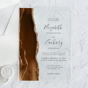 Modern Mocha Brown Gold Agate Wedding Acrylic Invitations