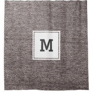 Modern Mocha Brown Herringbone Monogram Shower Curtain