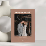 Modern Mocha Brown Merry Married Christmas Photo Holiday Card<br><div class="desc">Celebrate the season and your love with this modern mocha brown holiday card featuring "Merry Married" in chic typography alongside your favourite photo. Perfect for newlyweds or couples, this card blends warmth and sophistication with a minimalist design, making it an elegant way to share holiday cheer. The rich mocha backdrop...</div>