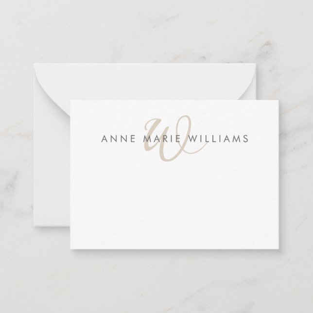 Modern Mocha Brown Script Monogram Card (Front)