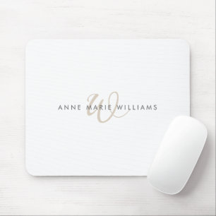 Modern Mocha Brown Script Monogram Mouse Mat