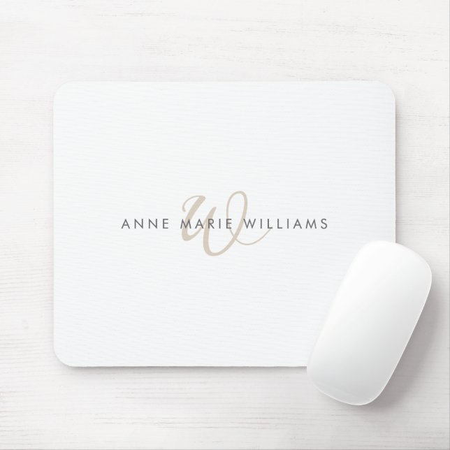 Modern Mocha Brown Script Monogram  Mouse Mat (With Mouse)