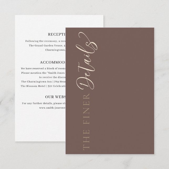 Modern Mocha Brown Wedding Details Enclosure Card (Front/Back)