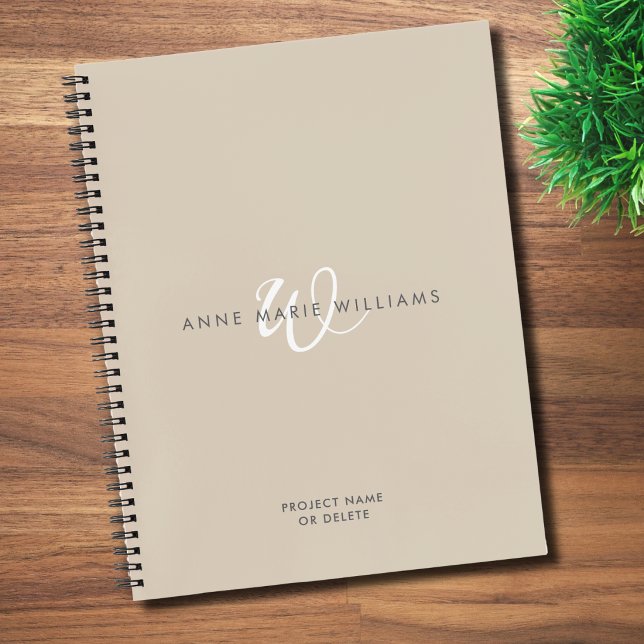 Modern Mocha Brown White Script Monogram Notebook (Creator Uploaded)