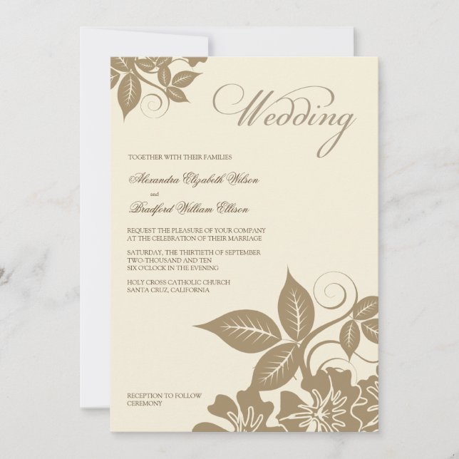 Modern Mocha/Cream Floral Wedding Invitation (Front)