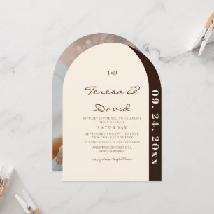 Modern Mocha Cream Minimalist Photo Wedding Invitation