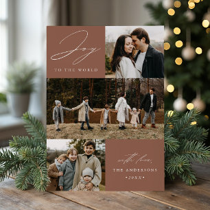 Modern Mocha Joy to the World 4 Photo Holiday Card