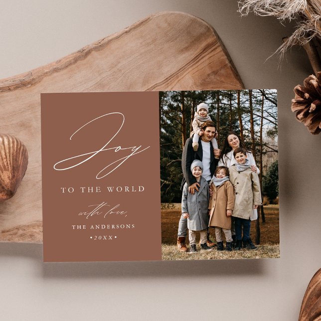 Modern Mocha Joy to the World Photo Holiday Card (Creator Uploaded)
