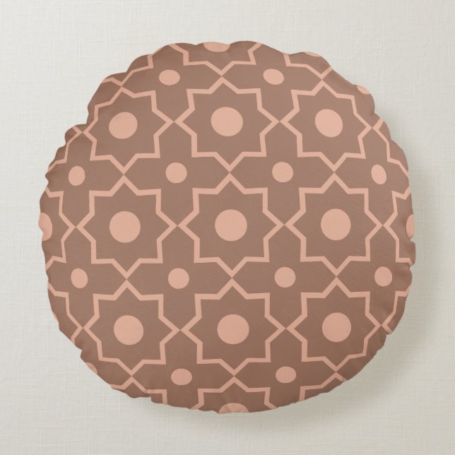 Modern Mocha Mousse Dusty Pink Geometric Shape  Round Cushion (Front)