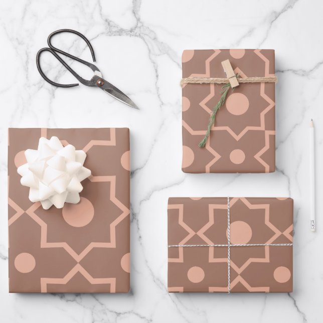 Modern Mocha Mousse Dusty Pink Geometric Shape  Wrapping Paper Sheet (Front)