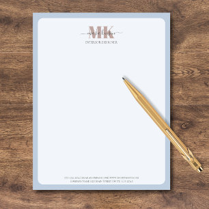 Modern Mocha Mousse Monogram Dusty Blue Custom Letterhead