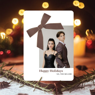 Modern Mocha Velvet Bow Photo Christmas Card