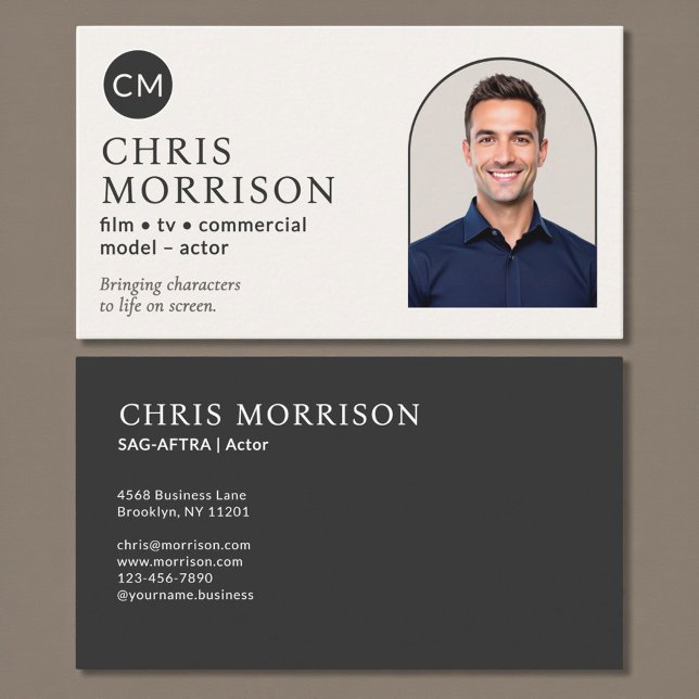 Modern Model Actor Photo Monogram Business Card (Creator Uploaded)