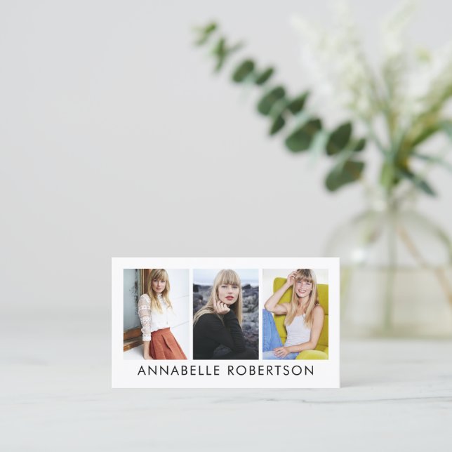 Modern Model and Actor 3 Photo Pro Business Card (Standing Front)