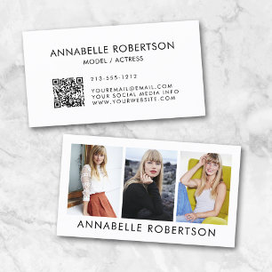 Modern Model and Actor 3 Photo QR Code Business Card