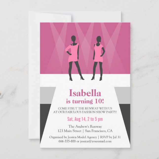 Modern Models Runway Fashion Show Birthday Party Invitation (Front)
