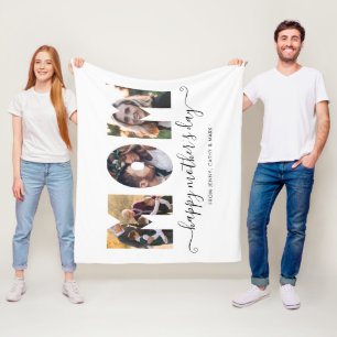 Modern MOM 3 Photo Collage Happy Mother's Day Fleece Blanket