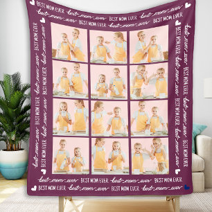 Modern MOM Custom 12 Photo Collage Mother's Day  Fleece Blanket