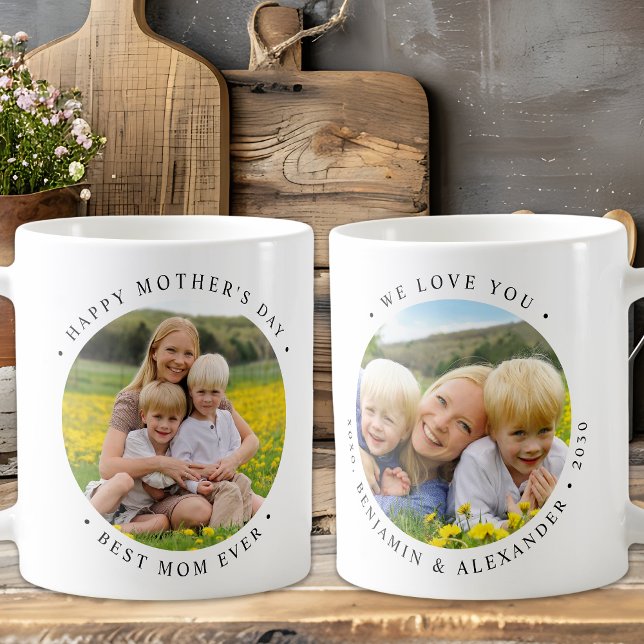 Modern MOM Customised 2 Photo Cute Mother's Day Coffee Mug (Creator Uploaded)
