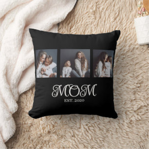 Modern Mom Established Script Black 3 Photo Cushion