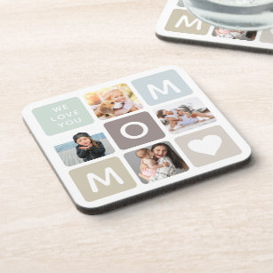 Modern MOM Photo Collage Mother's Day Cute Family Coaster